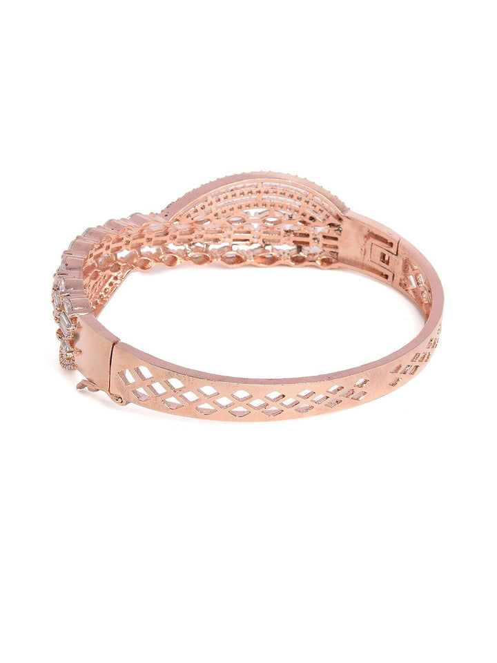 SOHI Women Rose & White Brass American Diamond Bangle-Style Gelang