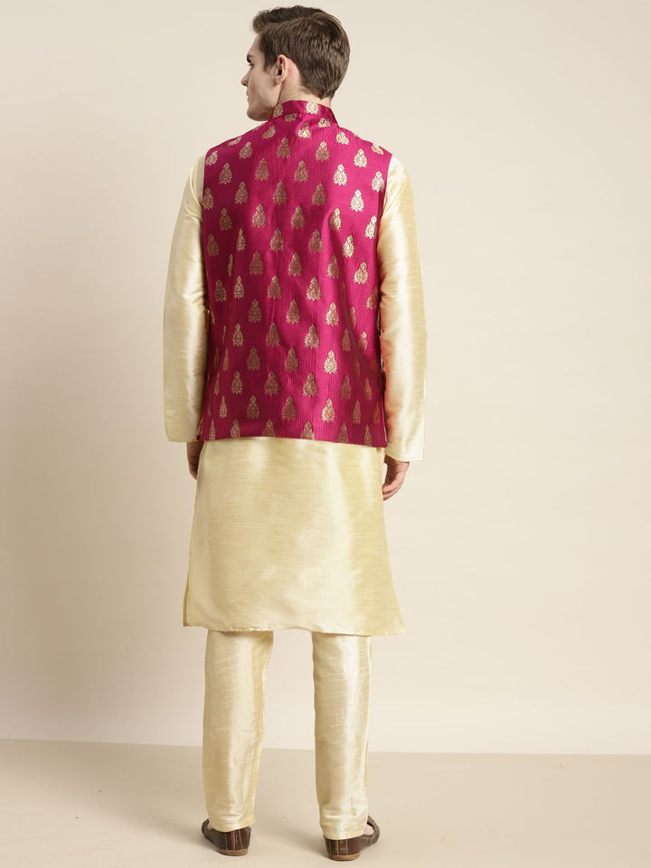 SOJANYA Men Kurta with Churidar & Woven Design Nehru Jacket