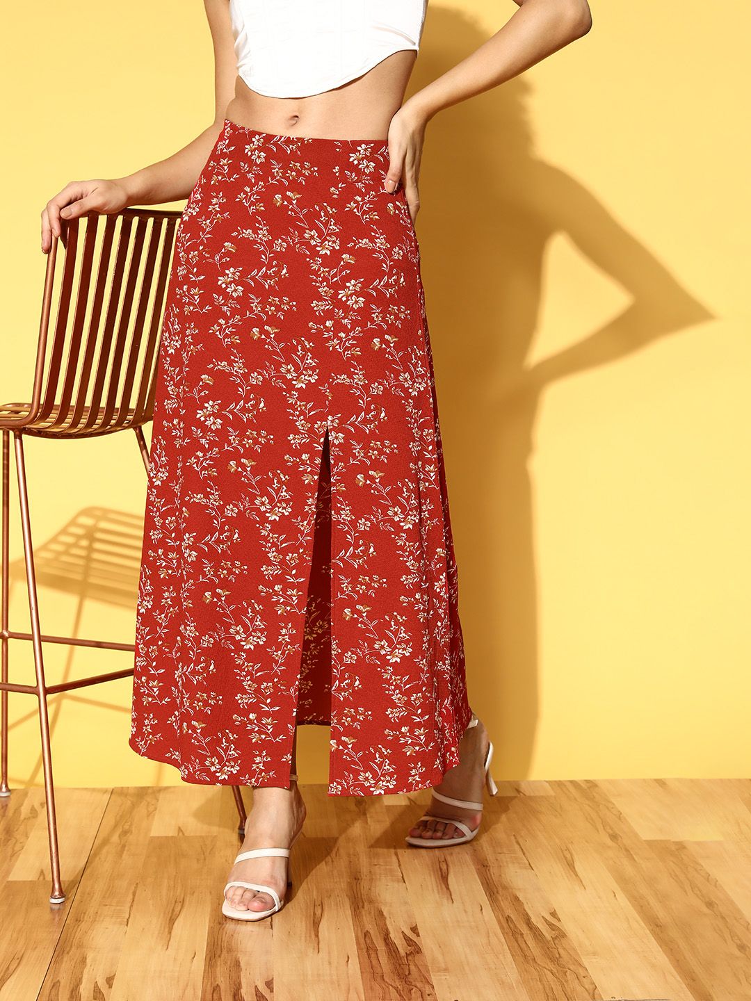 Berrylush Gorgeous Red Floral Peekaboo Bottom Skirt