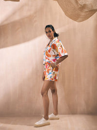 Pink Paprika by SASSAFRAS Pink Abstract Printed Pure Cotton Shirt With Shorts