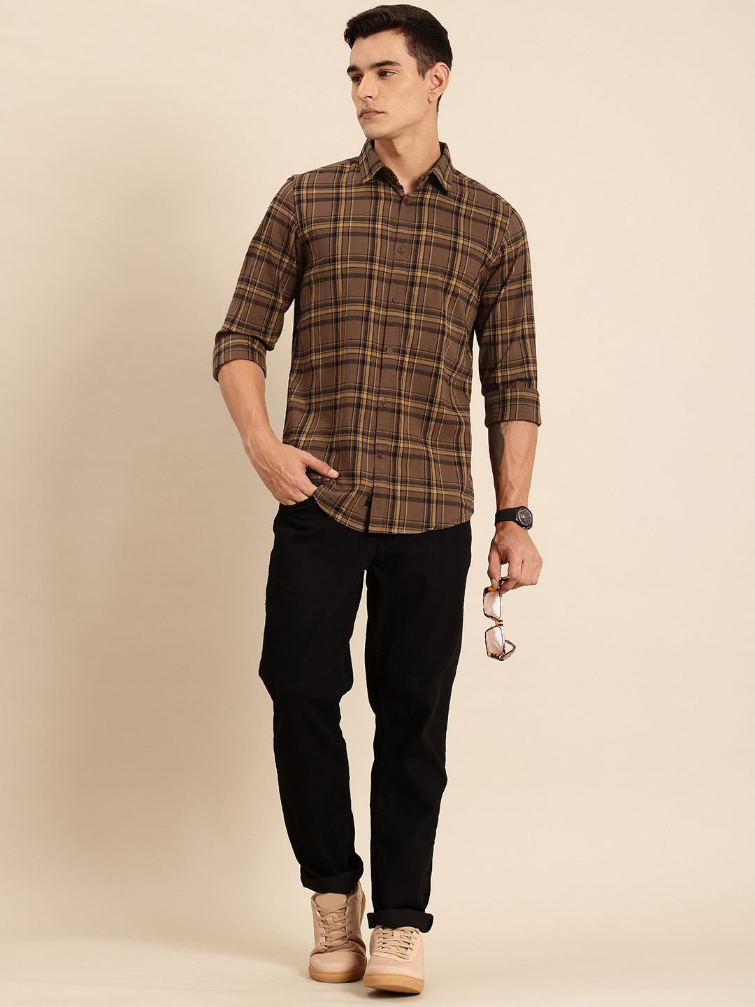 Being Human Pure Cotton Slim Fit Checked Casual Shirt