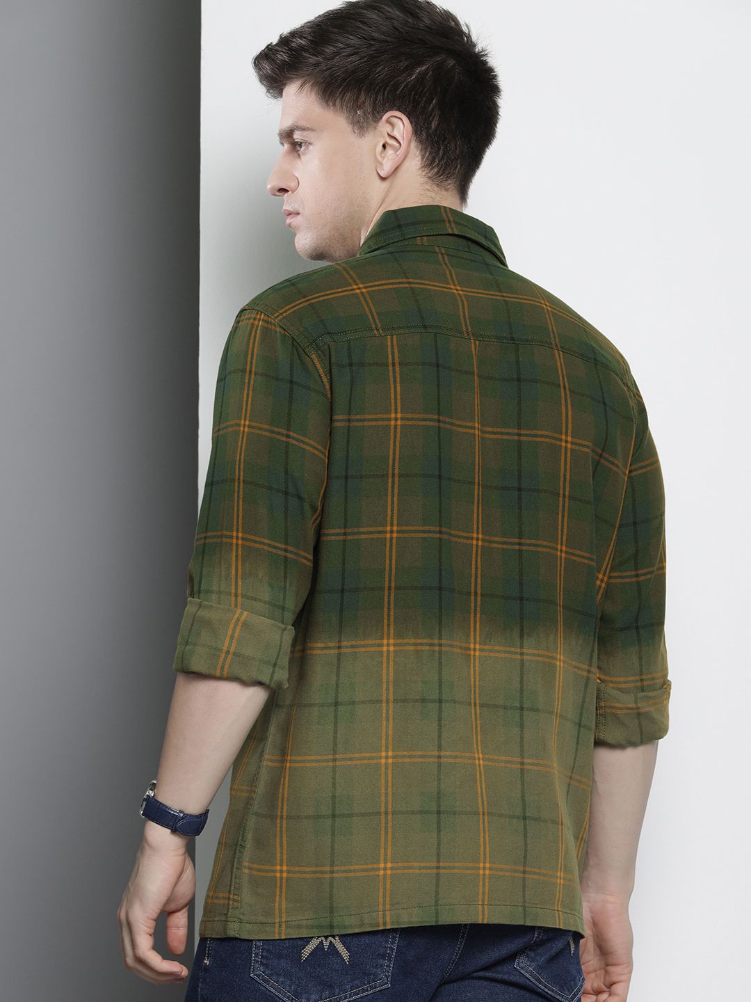 The Indian Garage Co Men Windowpane Checked Casual Shirt