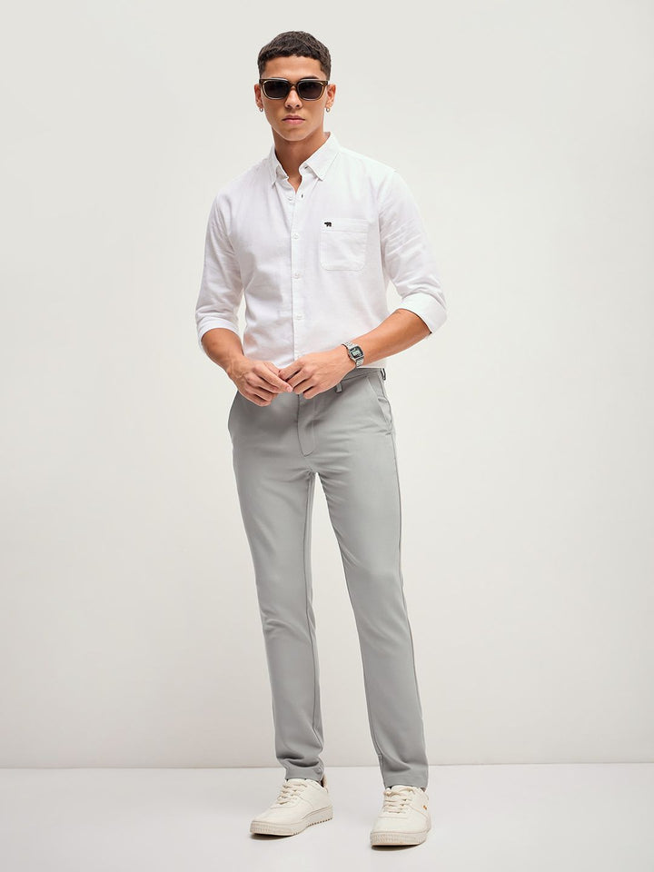 THE BEAR HOUSE Men Solid 4 Way Stretch Formal Trouser