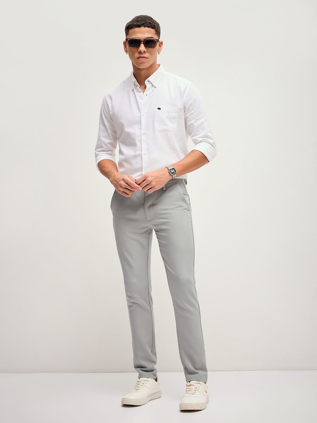 THE BEAR HOUSE Men Solid 4 Way Stretch Formal Trouser