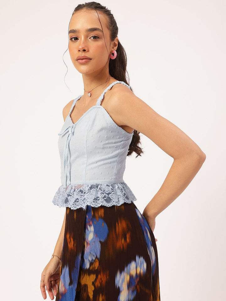 DressBerry Lace Love Tie-Up Detail Smocked Top
