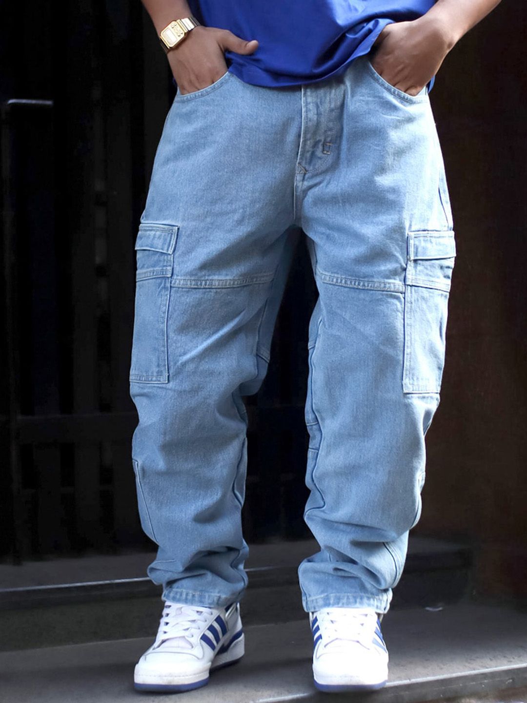 Powerlook Men Boyfriend Fit Mid-Rise Cargo Jeans
