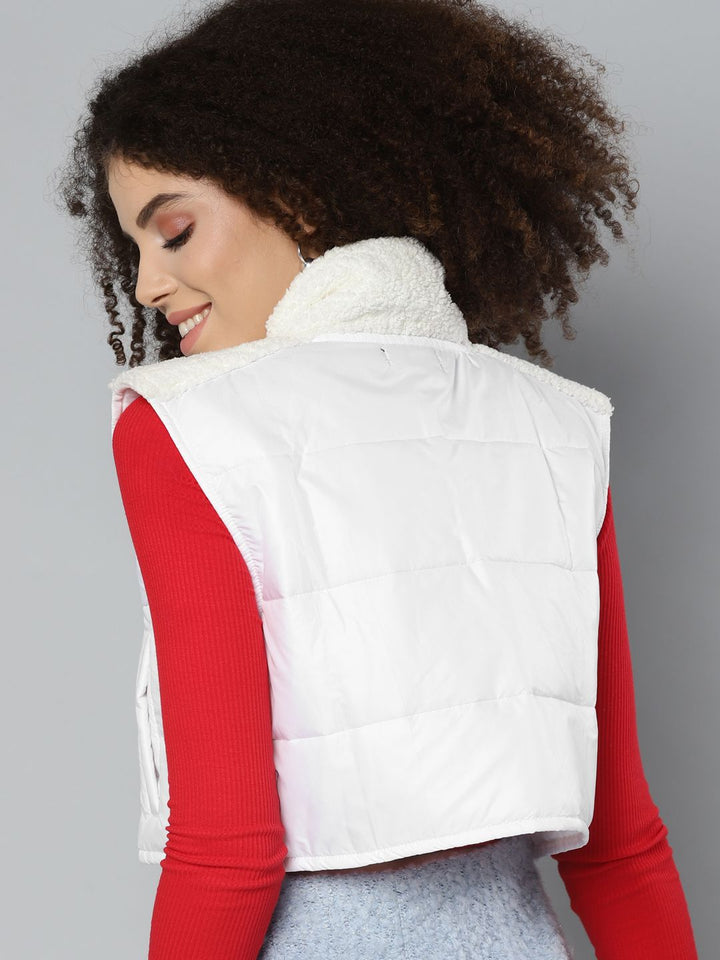 SASSAFRAS Women White Crop Padded Jacket