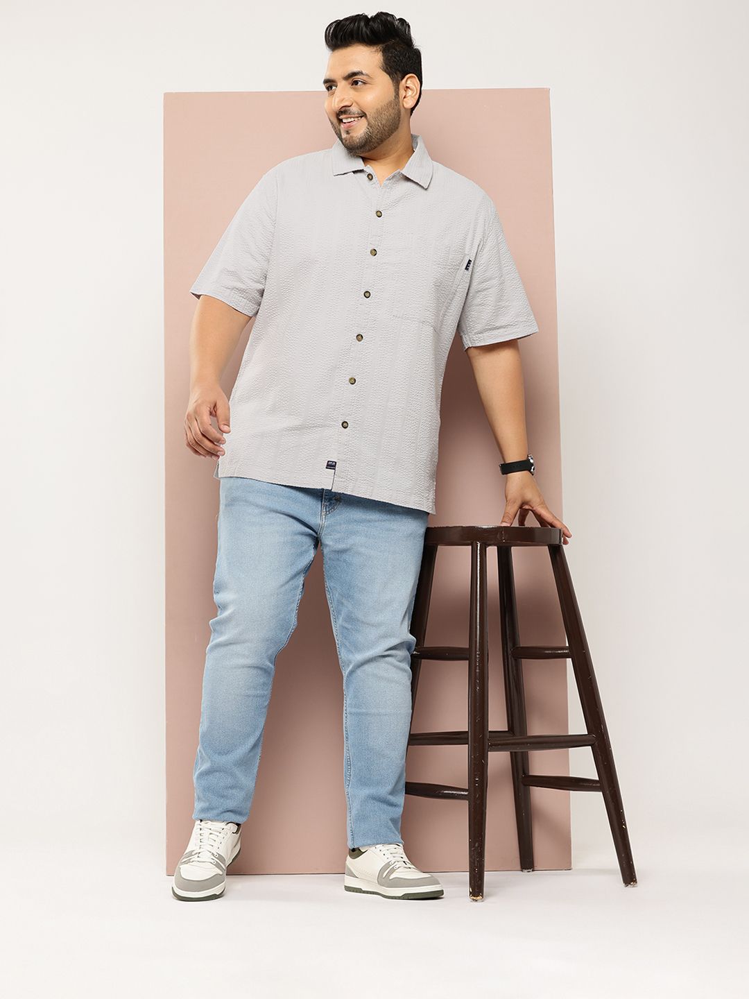 Thomas Scott Men's Plus Size Seersucker Cotton Casual Shirt