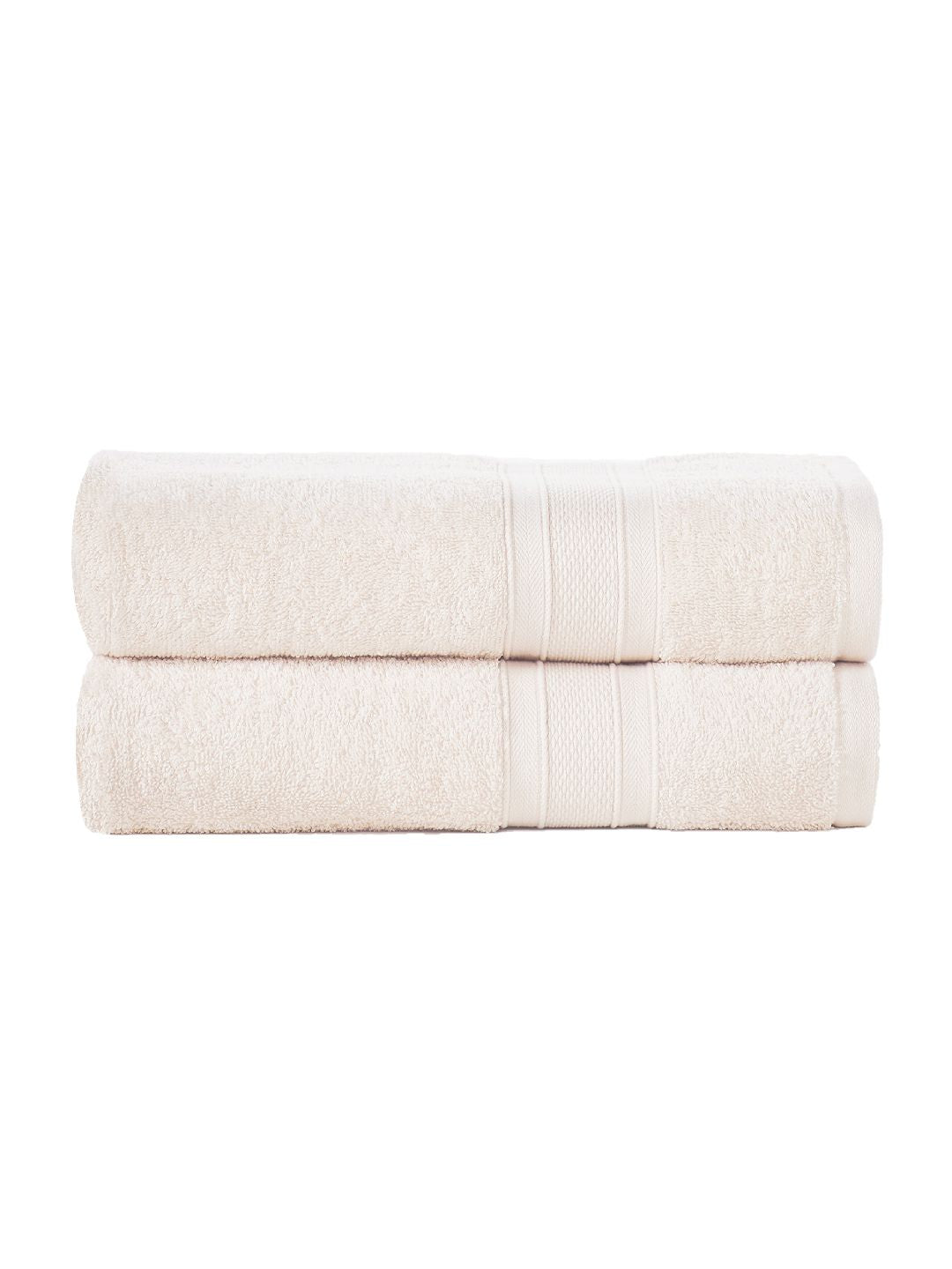 MYTRIDENT Set of 2 Cream-Coloured 500 GSM Striped Cotton Bath Towels