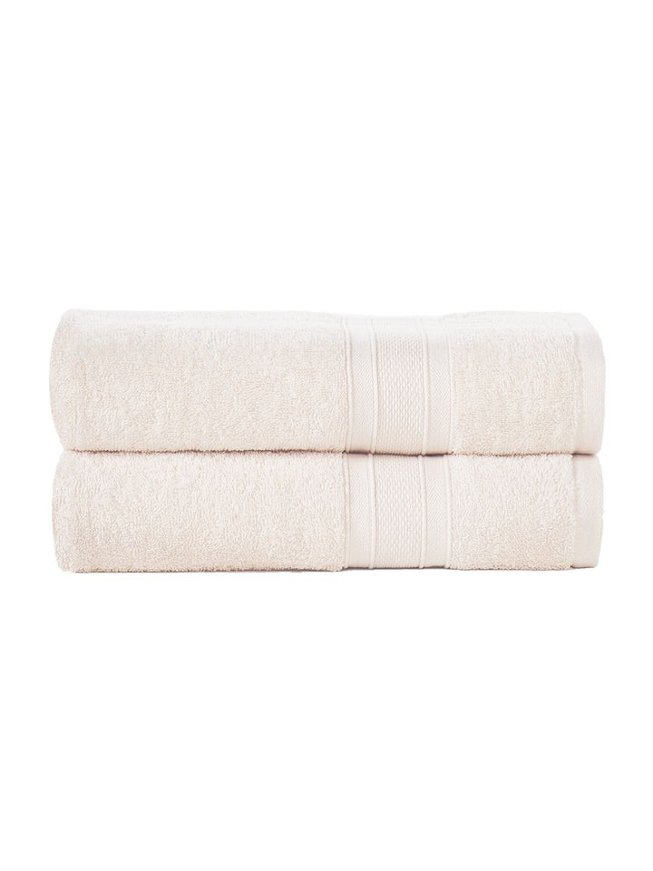 MYTRIDENT Set of 2 Cream-Coloured 500 GSM Striped Cotton Bath Towels
