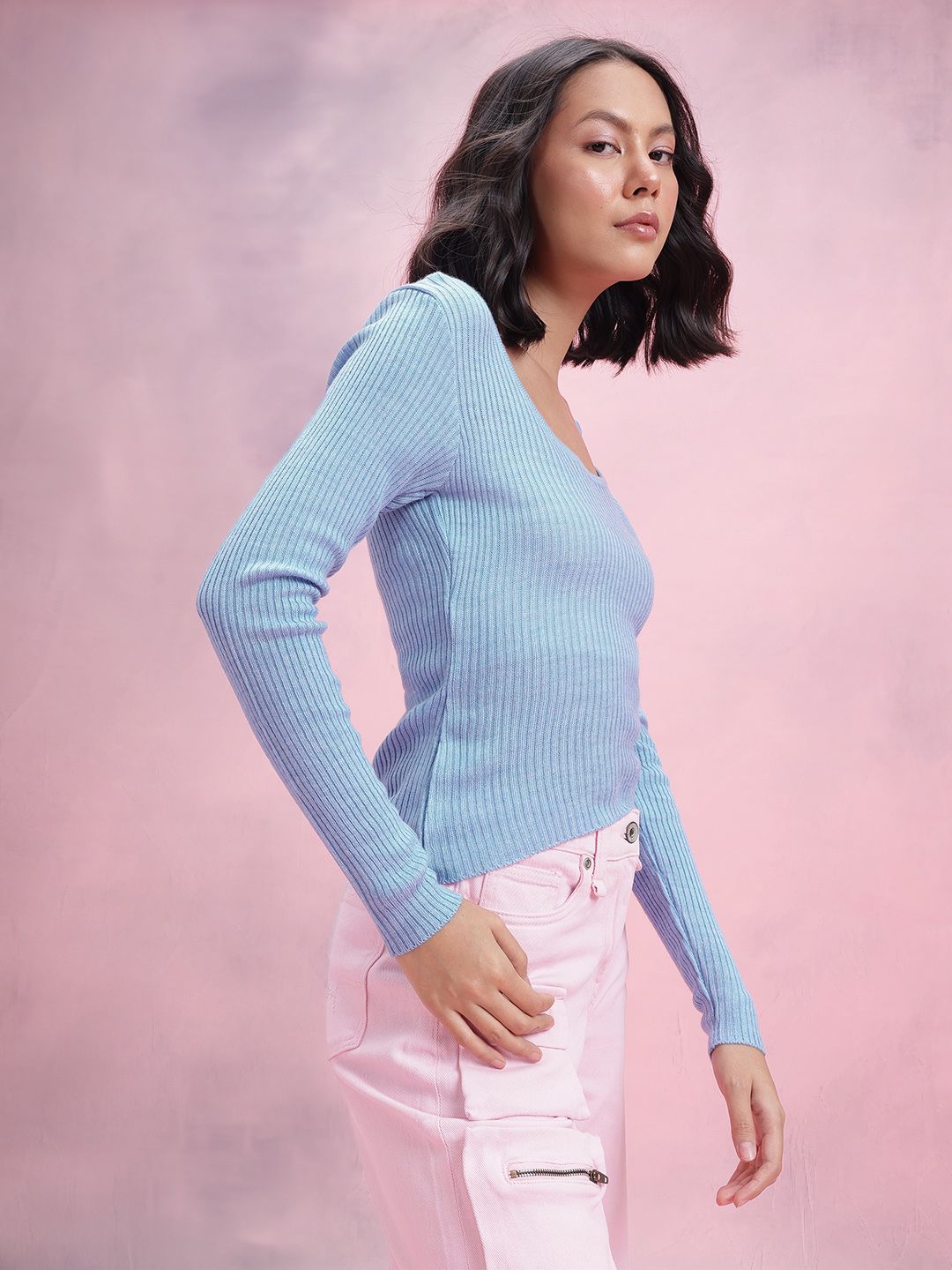 DressBerry Ribbed Scoop Neck Pullover