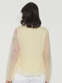 AND Floral Printed Mandarin Collar Cuffed Sleeves Pleated Top