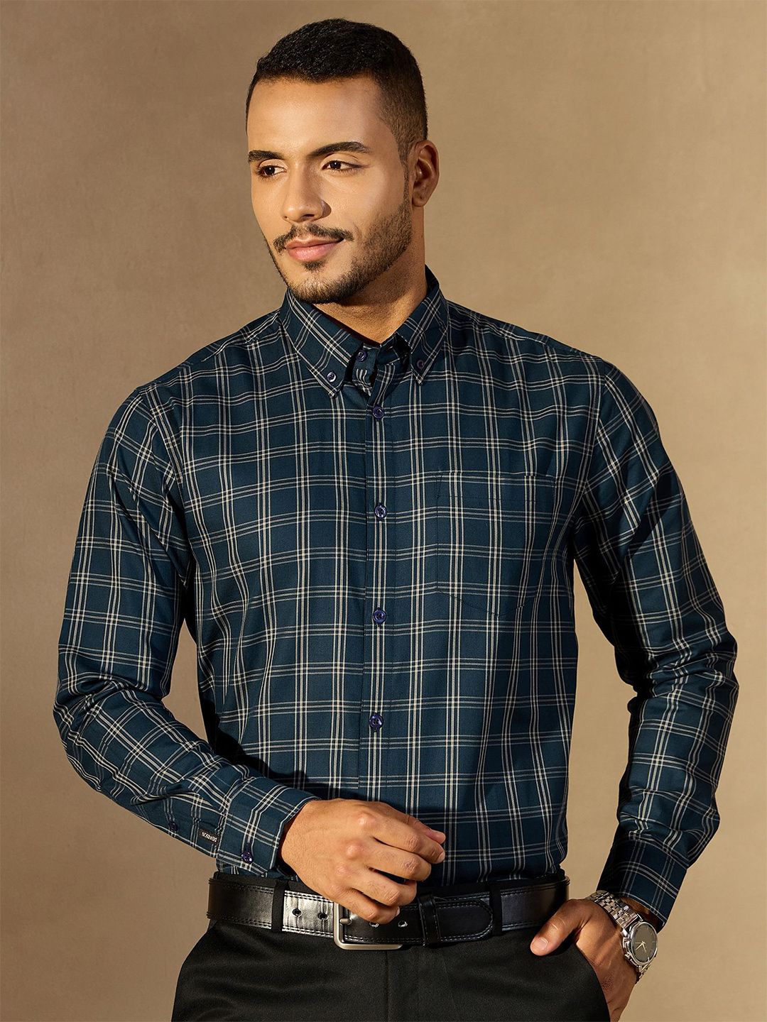 DENNISON Men Smart Tartan Checks Checked Formal Shirt