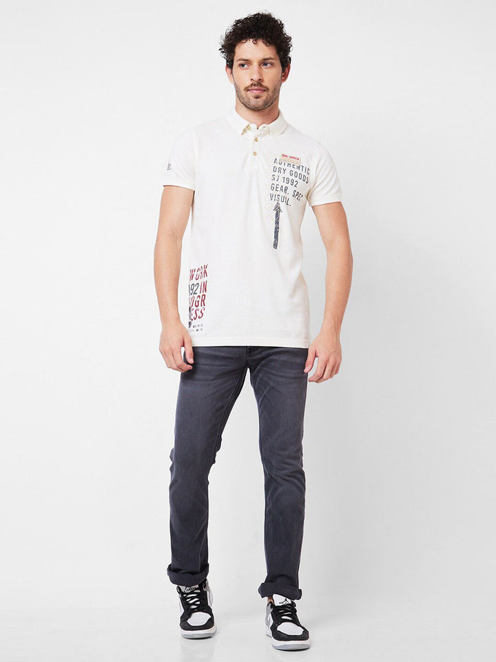 SPYKAR Typography Printed Polo Collar Cotton Slim Fit T-shirt