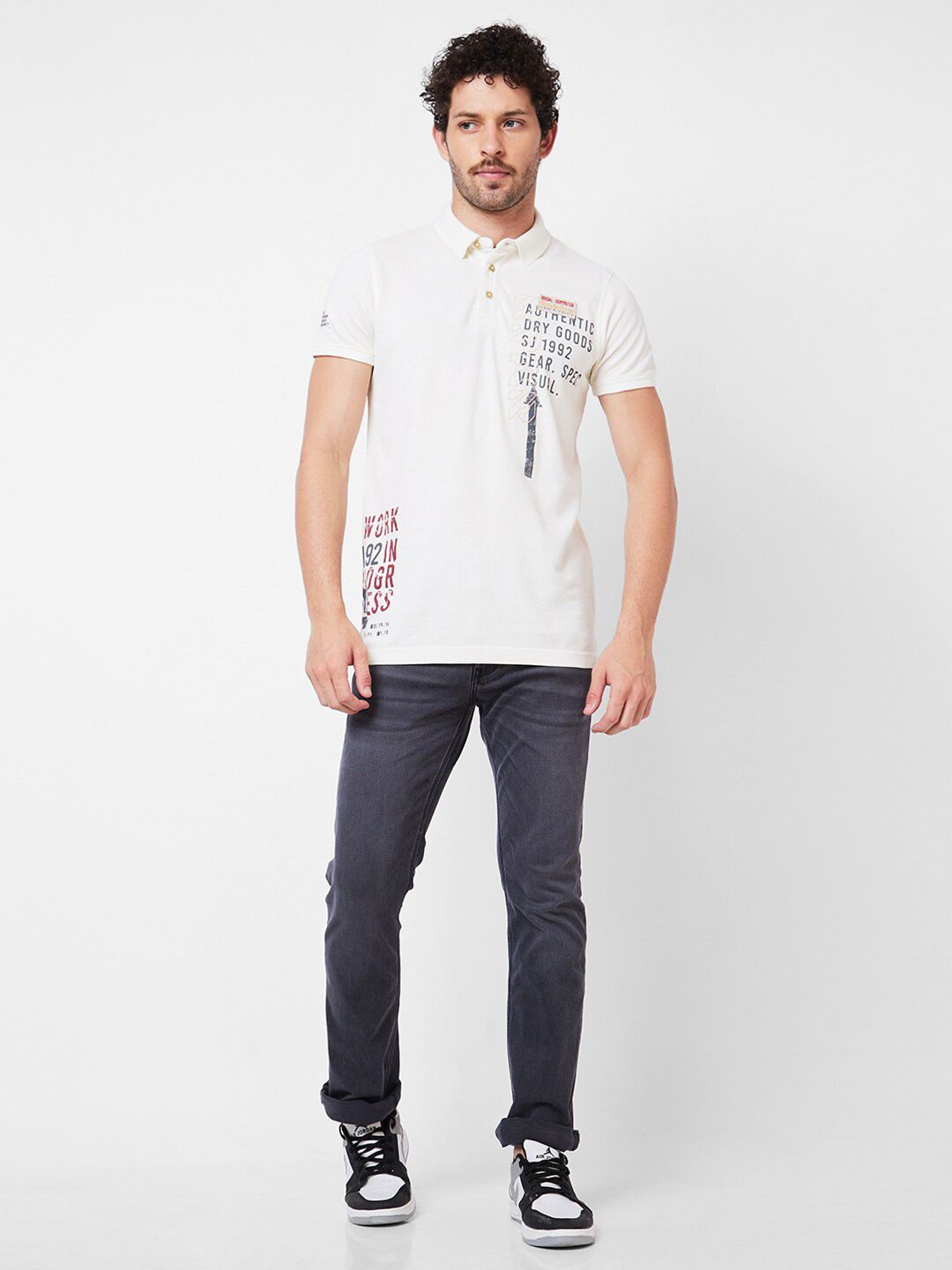 SPYKAR Typography Printed Polo Collar Cotton Slim Fit T-shirt