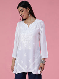 Rumah Wanita Chikankari White Rayon Chikankari Sulam Kurti