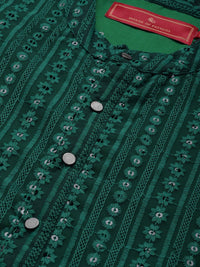 House of Pataudi Men Green Sequins Embellished Mandarin Collared Straight Kurta