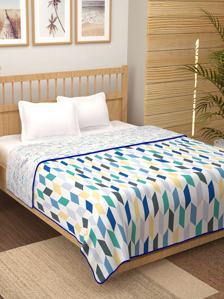 Story@home White & Blue Floral Cotton AC Room 150 GSM Reversible Double Bed Dohar