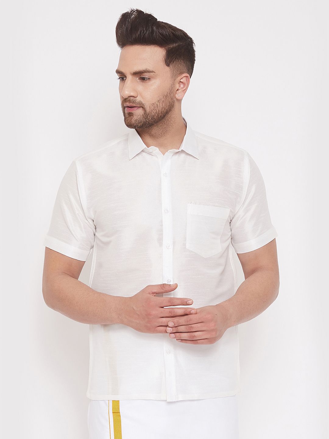 VASTRAMAY Men White Regular Fit Solid Party Shirt