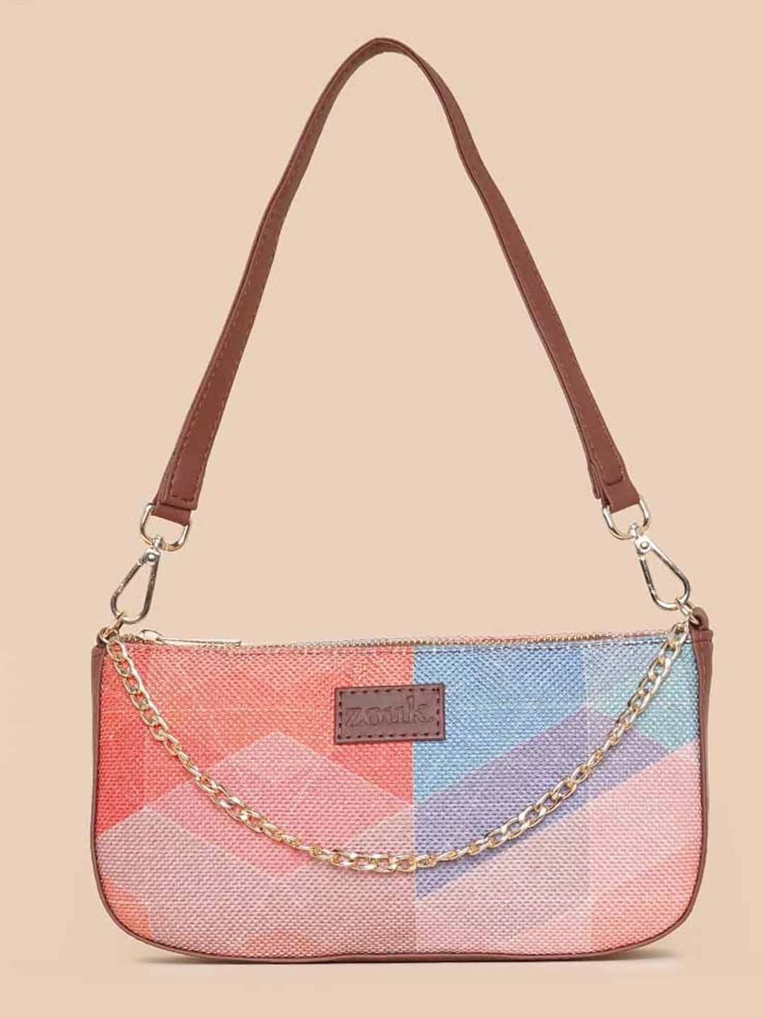 ZOUK Printed Structured Baguette Bag Handbags