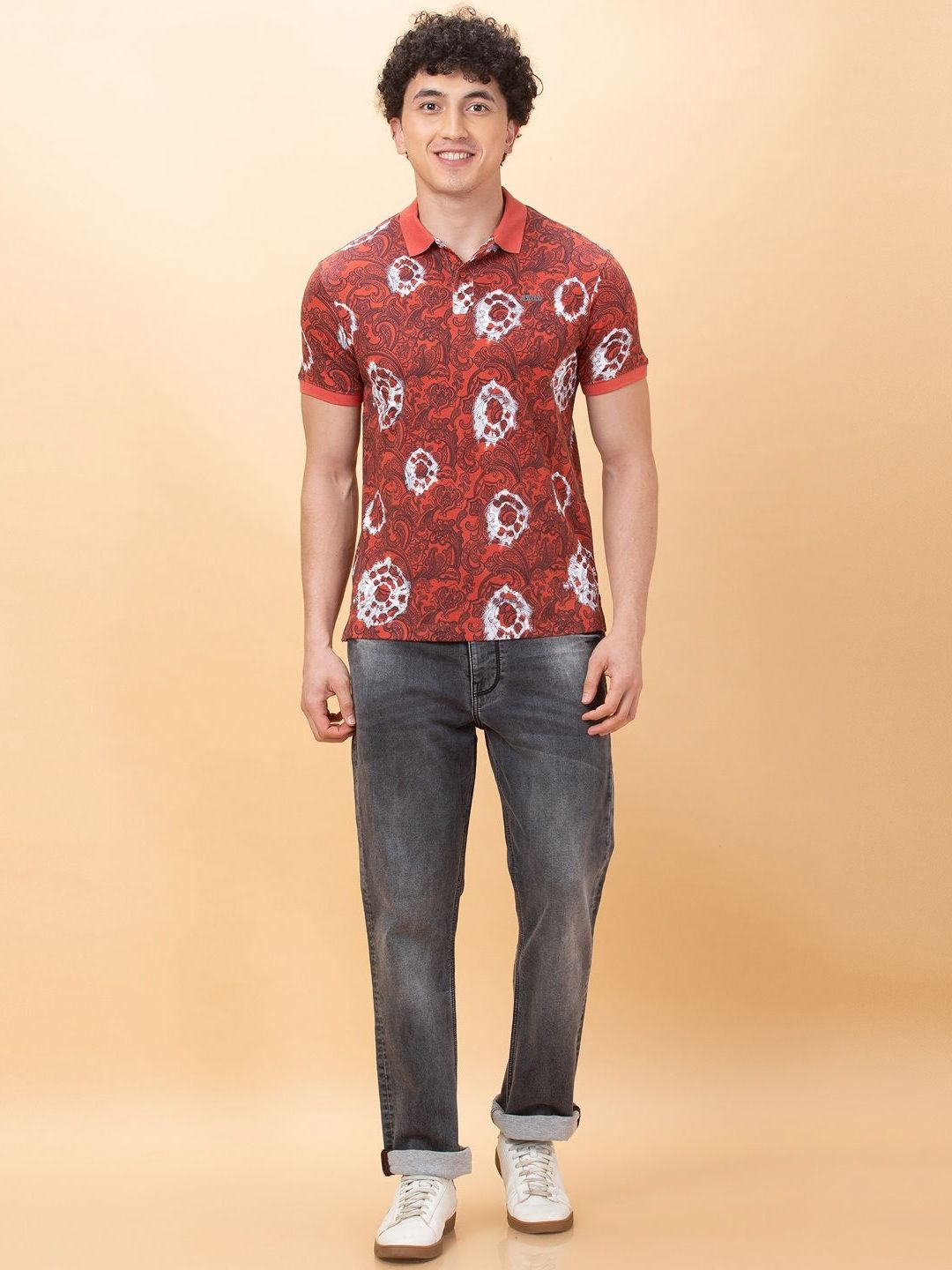 Being Human Men Printed Polo Collar Ethnic Applique T-shirt