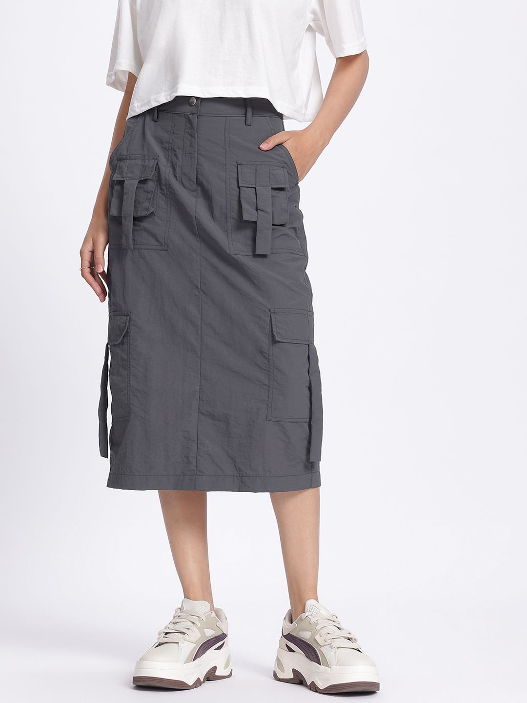 DressBerry Functional Fashion Cargo Style Midi Straight Skirt