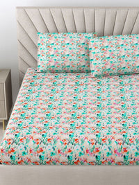 BOMBAY DYEING Dream Lover Green Floral Cotton 104 TC Queen Bedsheet Set 2.54 m x 2.24 m