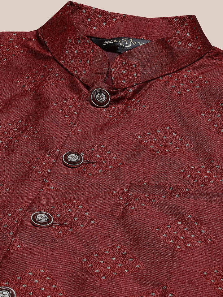 SOJANYA Mandarin Collar Regular Kurta with Churidar with Woven Design Nehru Jacket