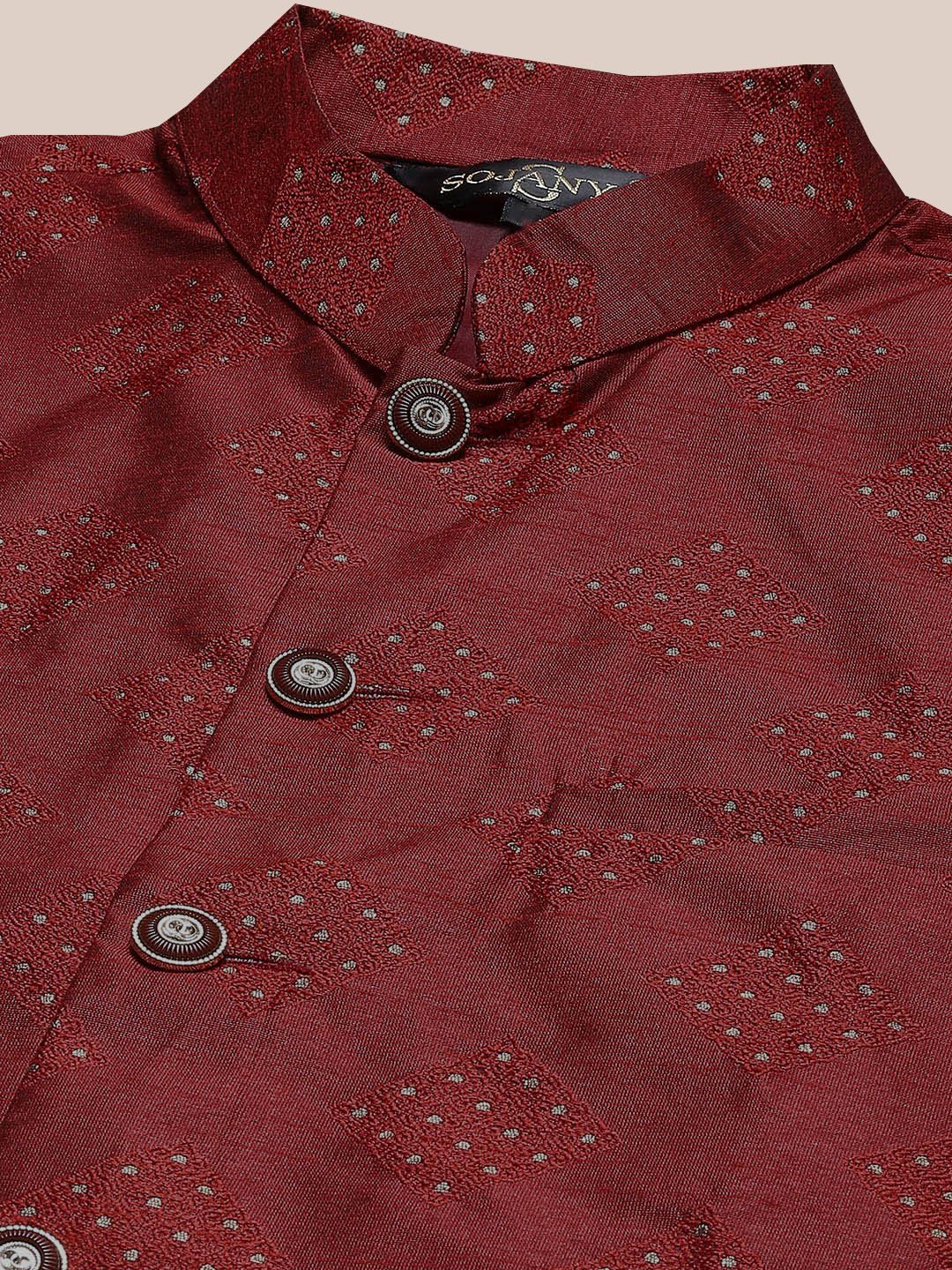 SOJANYA Mandarin Collar Regular Kurta with Churidar with Woven Design Nehru Jacket