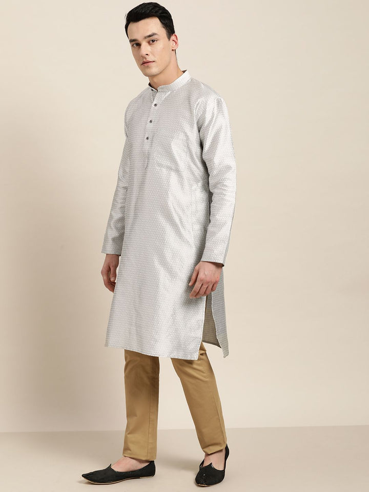 SOJANYA Kurta Lurus Rekaan Tenunan Perak Lelaki