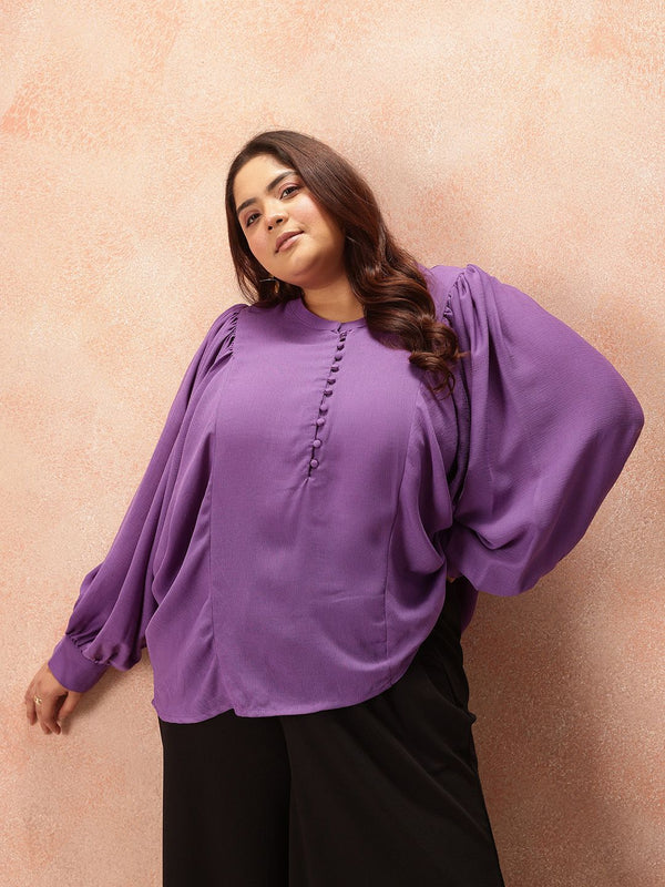 all about you Plus Size Puff Sleeves Shirt Style Longline Top