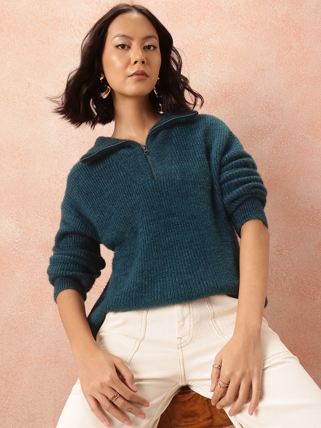 all about you Ribbed Acrylic Longline Pullover
