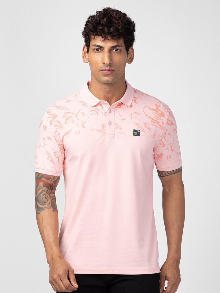 SPYKAR Men Floral Printed Polo Collar Slim Fit Cotton T-shirt