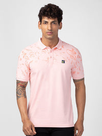 SPYKAR Men Floral Printed Polo Collar Slim Fit Cotton T-shirt