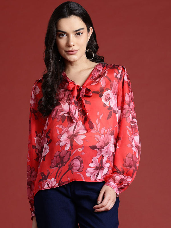 all about you Floral Print Tie-Up Neck Top