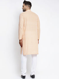 Jompers Men Orange Ethnic Motifs Embroidered Chikankari Pure Cotton Kurta with Pyjamas