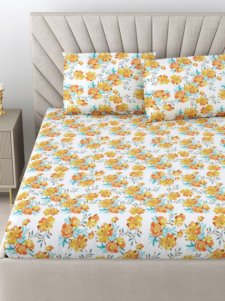 BOMBAY DYEING Florentine Brown Floral Pure Cotton 144TC Queen Bedsheet Set 2.28 m X 2.54 m