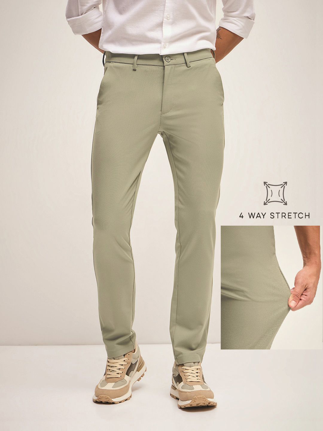 THE BEAR HOUSE Men Solid 4 Way Stretch Slim Fit Formal Trouser