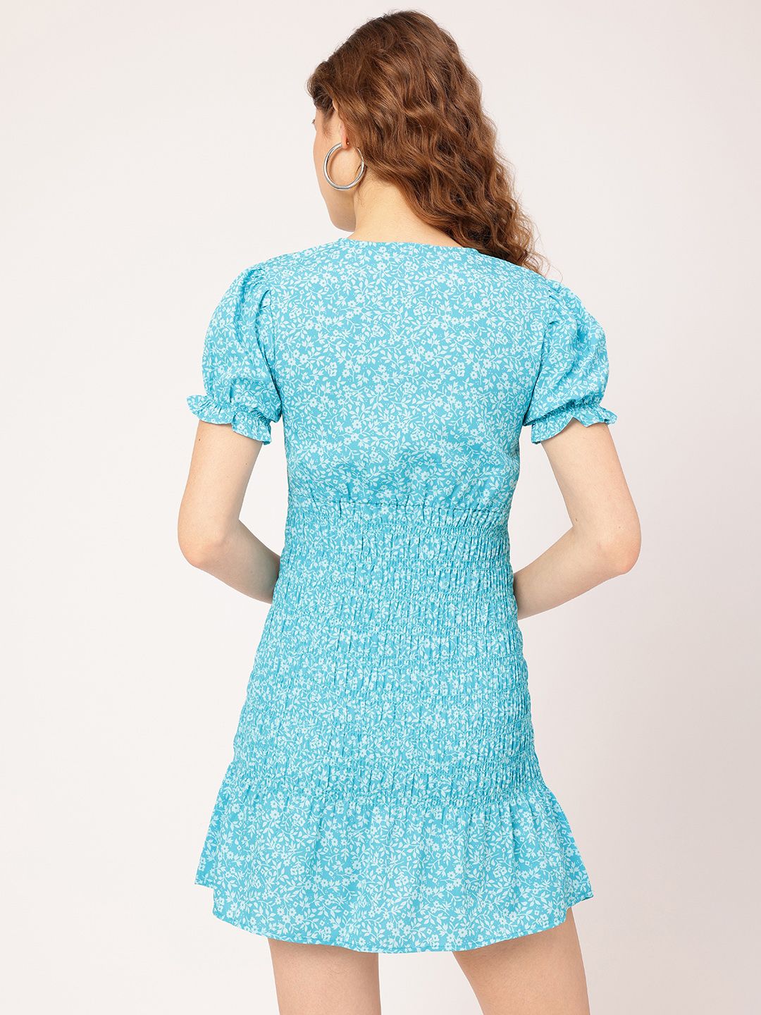 DressBerry Floral Finesse Smocked Printed Mini Empire Dress