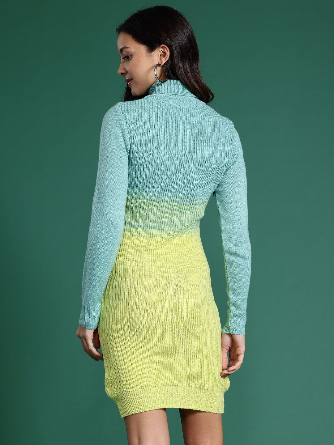 DressBerry Full Sleeves High Neck Colourblocked Mini Sweater Dress