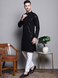 Jompers Geometric Self Design Sequinned Pure Cotton Kurta With Pyjamas