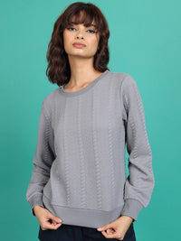 Tokyo Talkies Grey Self Design Long Sleeves Pullover