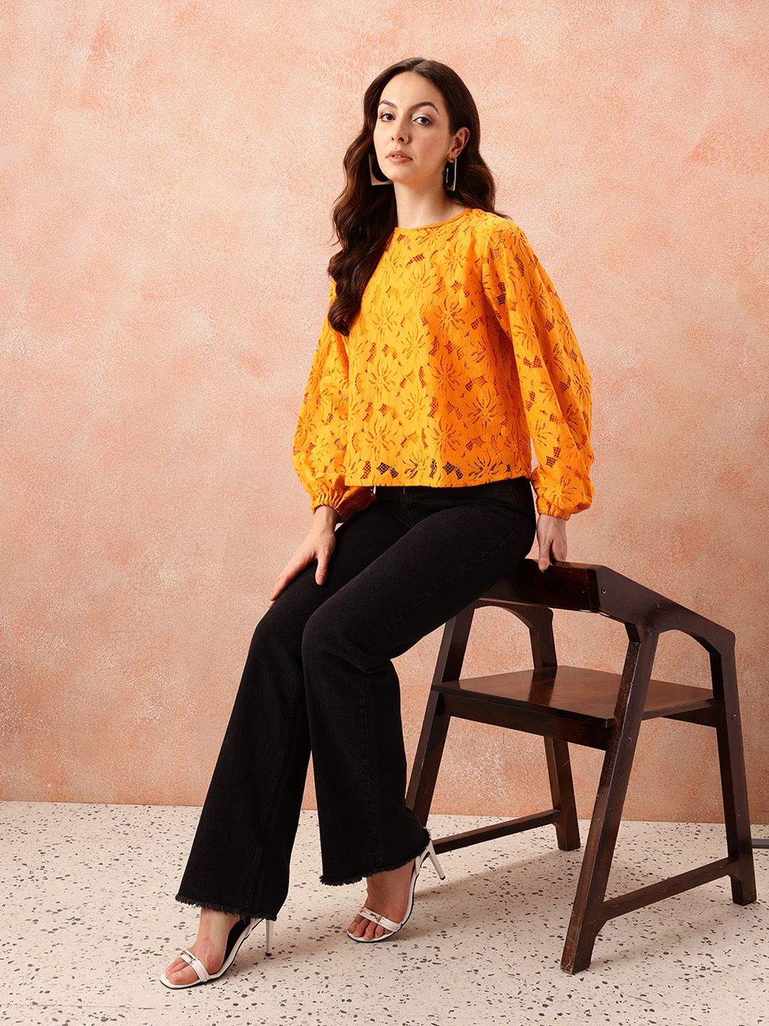 all about you Self Design Puff Sleeve Top