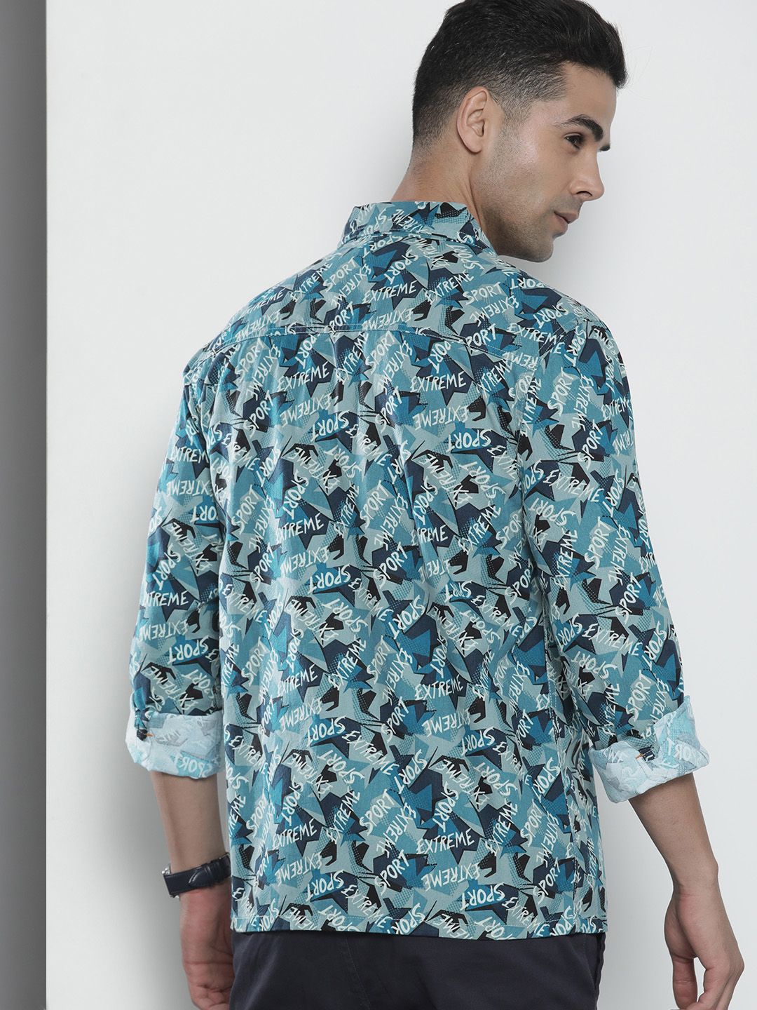 The Indian Garage Co Men Blue Printed Cotton Casual Shirt