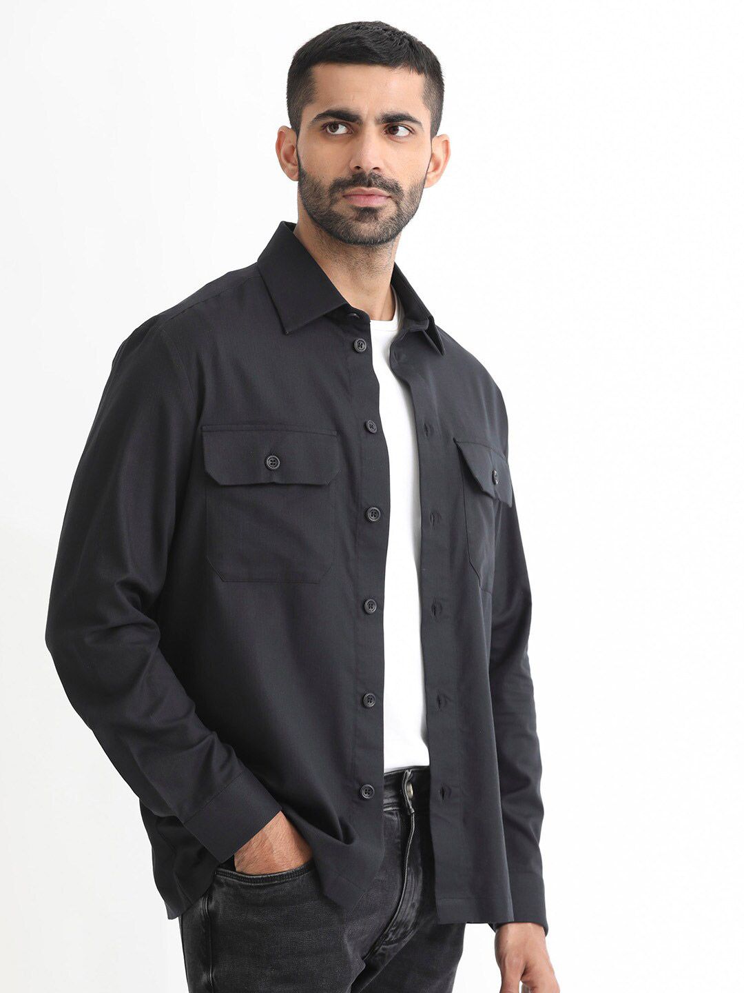RARE RABBIT Men Lampil Slim Fit Opaque Cotton Shacket