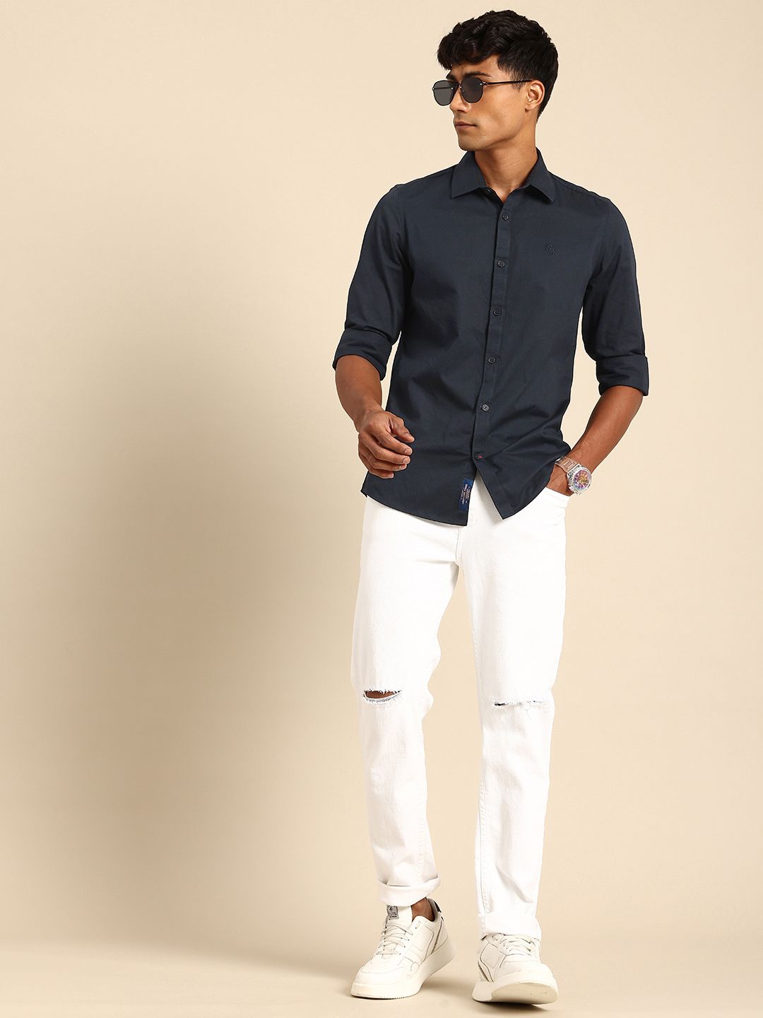 Being Human Pure Cotton Slim Fit Opaque Casual Shirt