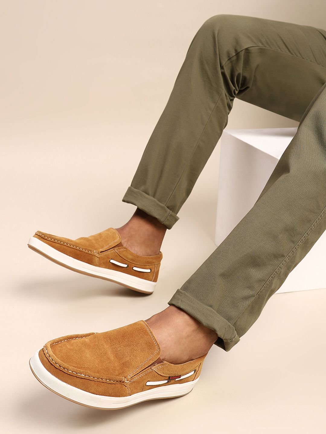 Red Chief Men Brown Suede Slip-On Sneakers