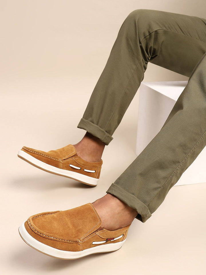Red Chief Men Brown Suede Slip-On Sneakers
