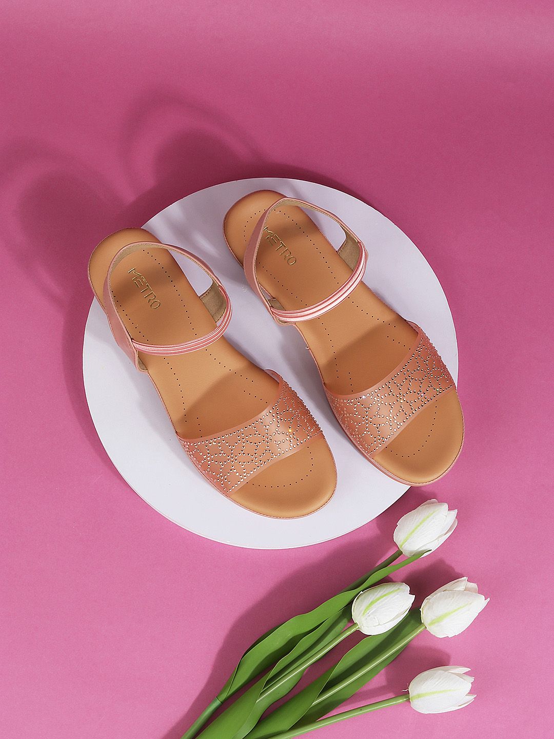 Metro Embellished Open Toe Wedges With Backstrap