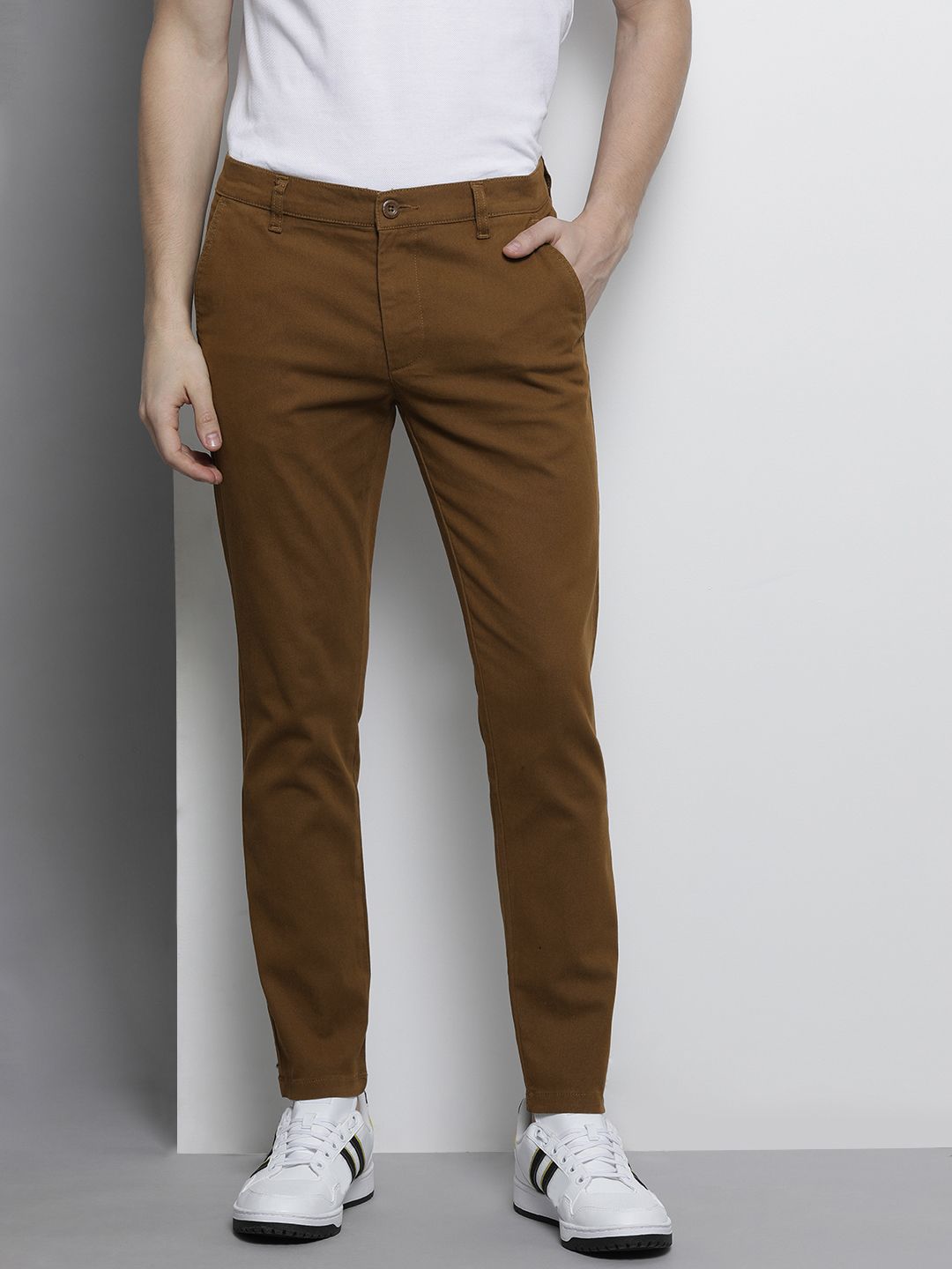 The Indian Garage Co Men Tan Slim Fit Chinos Trousers
